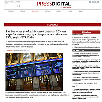 Las fusiones y adquisiciones caen un 20% en Espaa hasta mayo y el importe se reduce un 25%, segn TTR Data